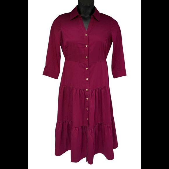 Nina Leonard Dresses & Skirts - Nina Leonard Women's Tiered Button Front Dress Sangria - Regular